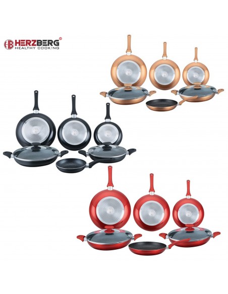 Set di Padelle Rivestite in Marmo Herzberg HG-6010 Colore ----- Nero